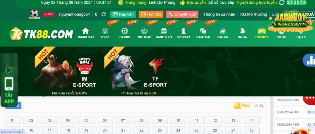 Thông tin về sảnh game Esport tại Tk88