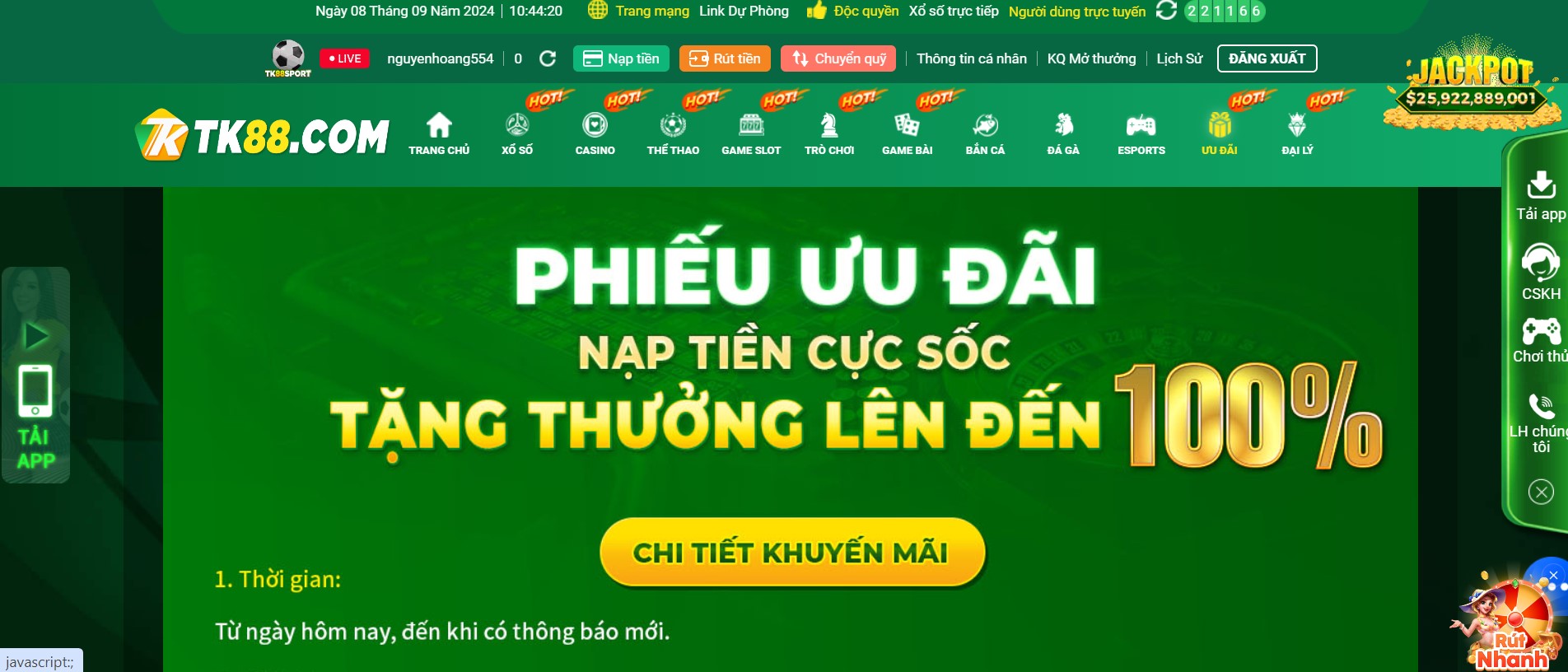 Chương trình khuyến mãi hấp dẫn cùng TK88