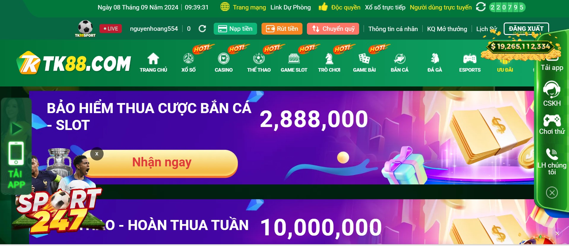 Tk88 tặng ngay 100% giá trị thẻ nạp để chào đón tất cả các thành viên mới