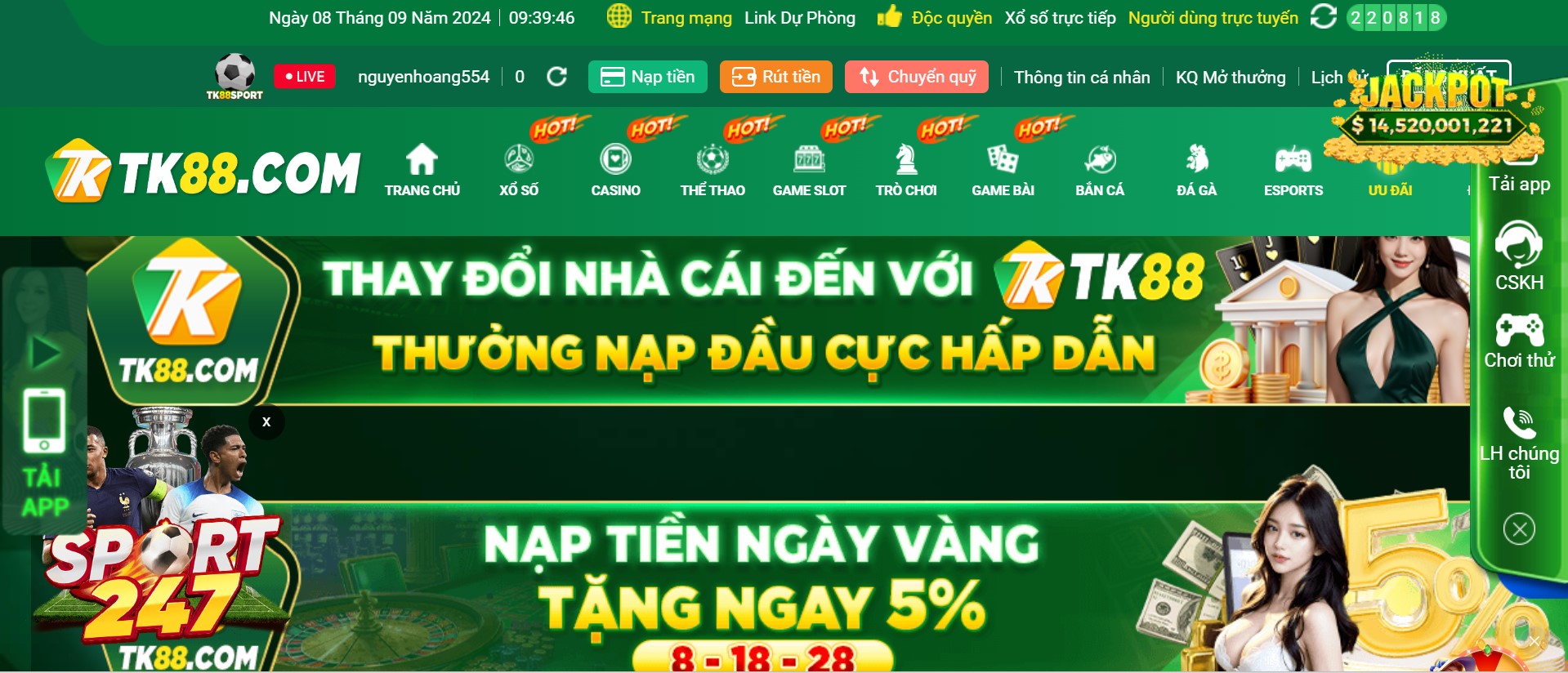 Chương trình hoàn trả của nhà cái Tk88 dành riêng cho những người chơi thể thao